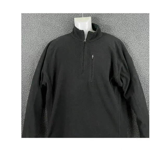 LL Bean Black Fleece Pullover Sweater LARGE Mens Casual 1/4 Zip Long Sleeve - Picture 5 of 6